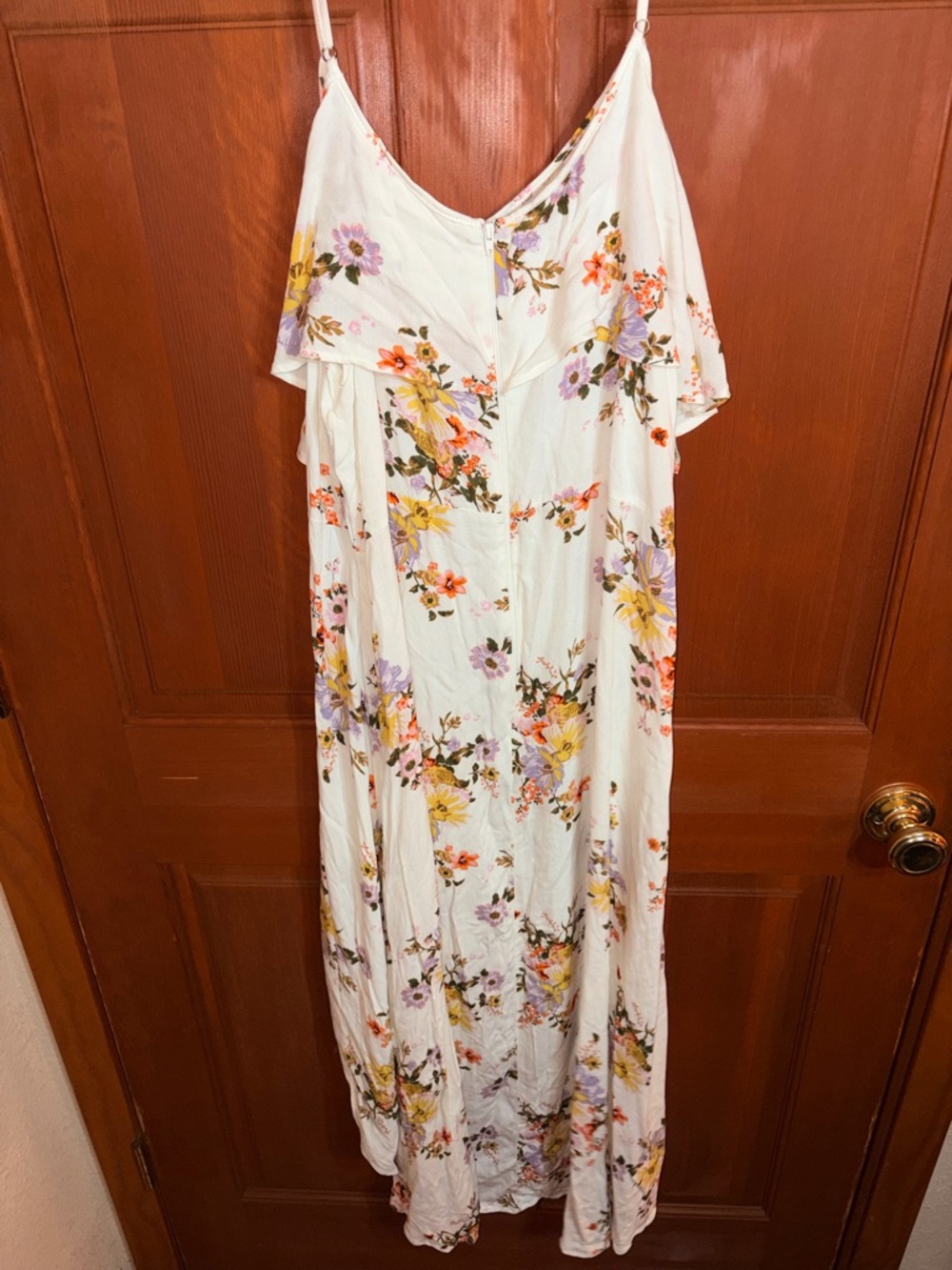 White Floral Cold-Shoulder Maxi Dress